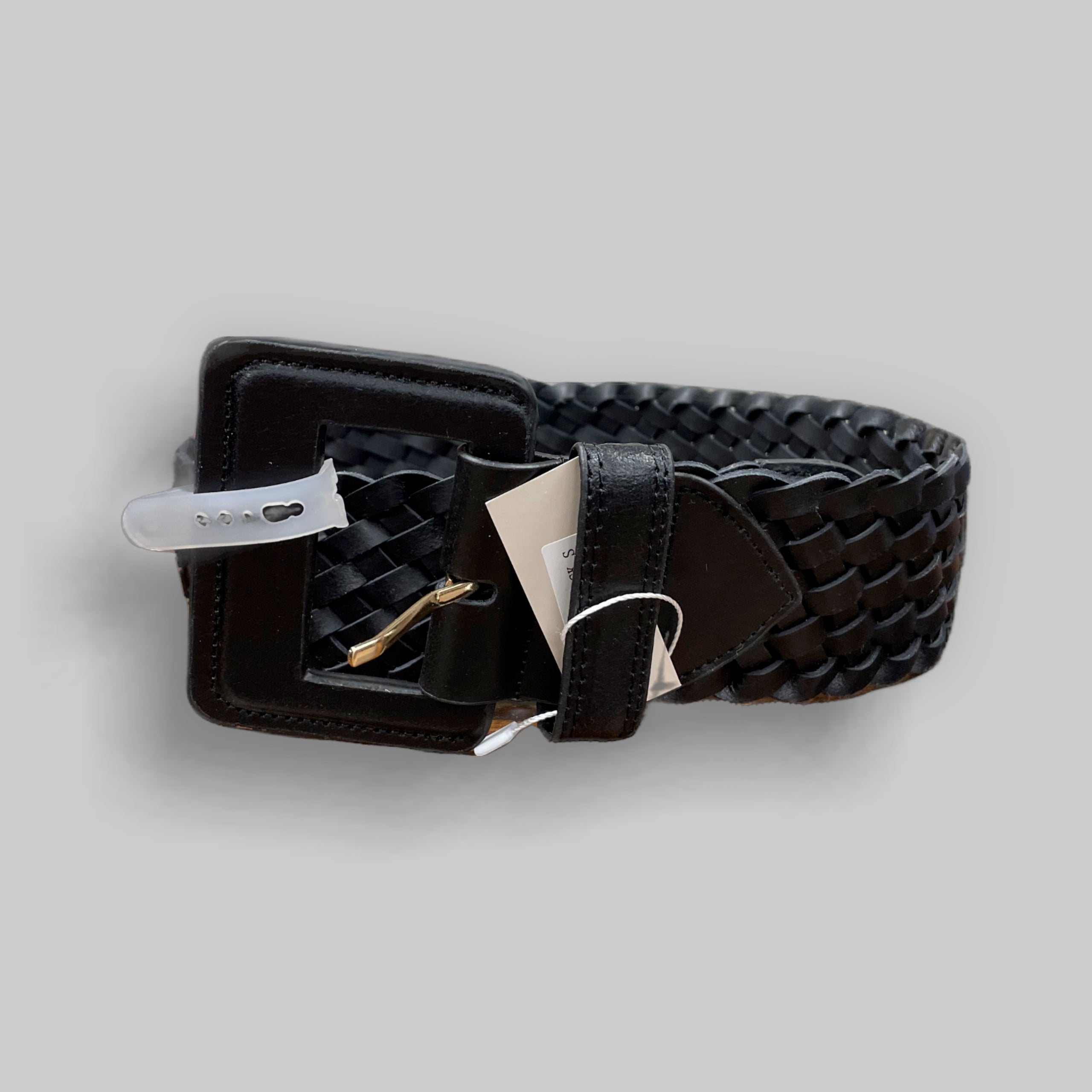 Wide Woven Braided Leather Belt Black